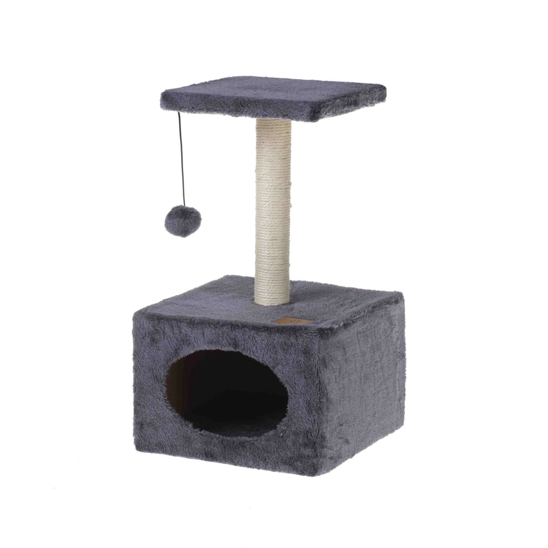 TV Cat Tree Scratcher Cubby with Pom Pom Toy - Grey Charlie's Pet Products