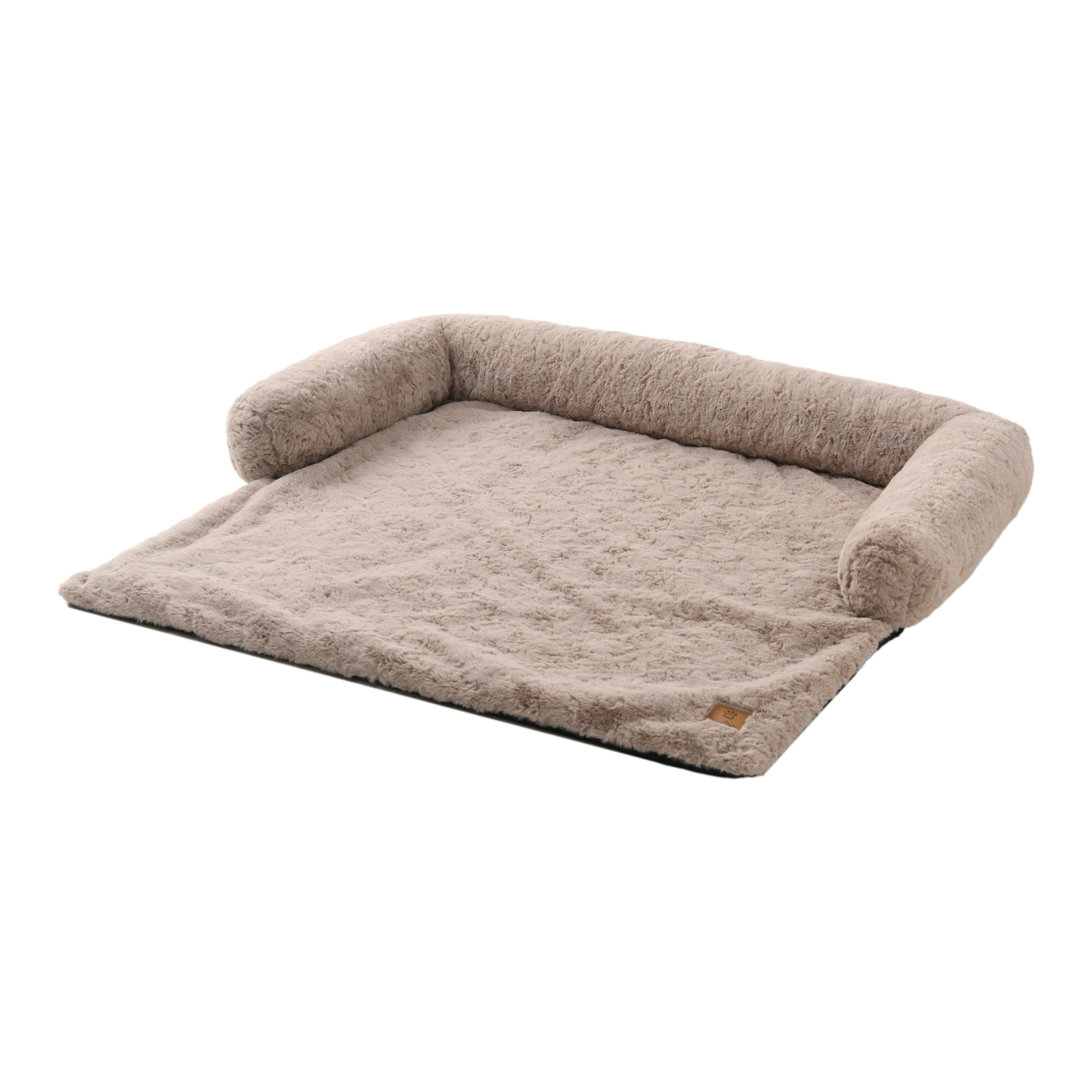 VIP Lush Faux Fur Bolster Sofa Protector Calming Dog Bed Natural