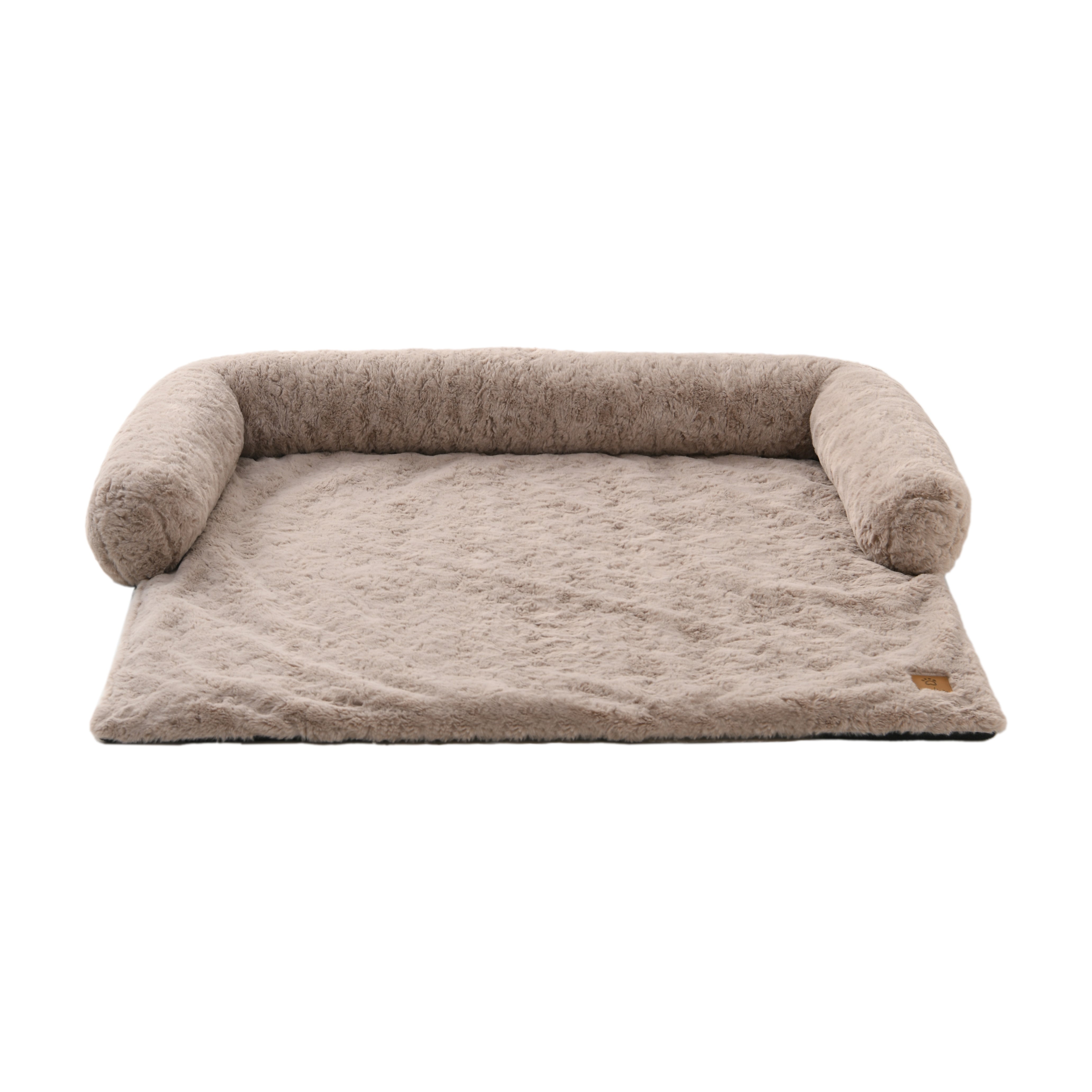 VIP Lush Faux Fur Bolster Sofa Protector Calming Dog Bed Natural