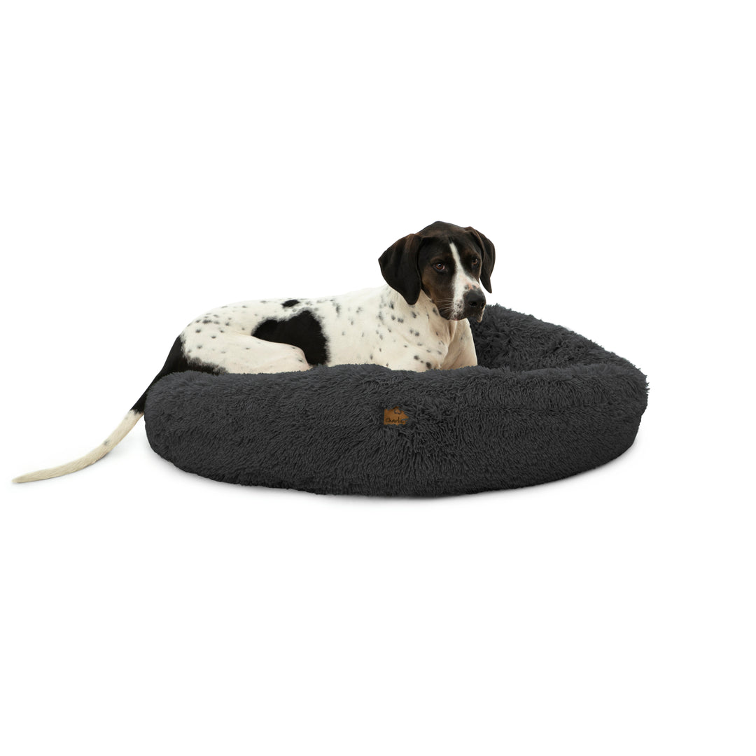 Shaggy Faux Fur Donut Calming Pet Nest Bed - Charcoal Charlie's Pet Products