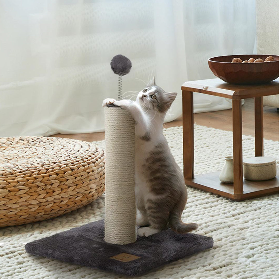 I Cat Mini Cat Scratching Tree with Teaser Toy Topper Grey