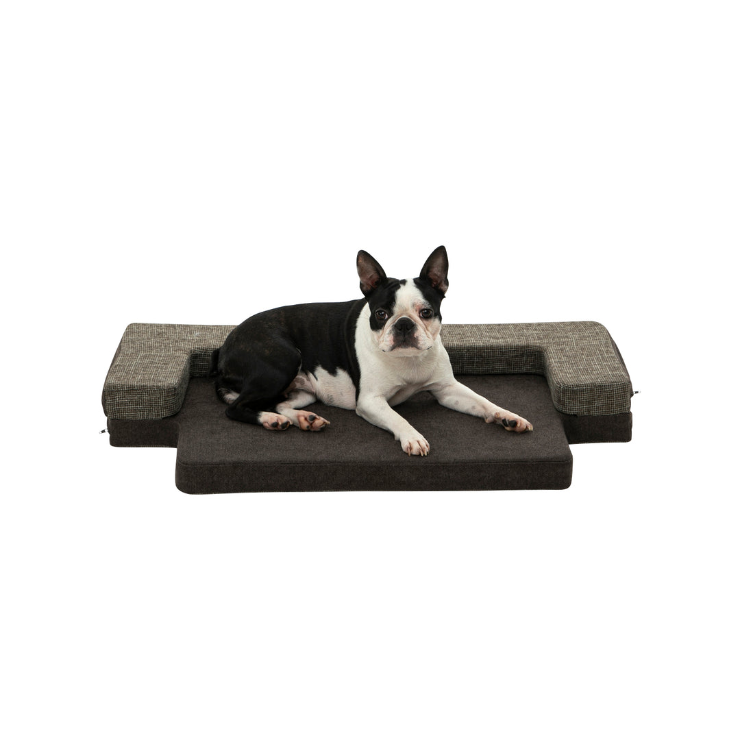 Faux Linen Bolstered 2 in 1 Pet Sofa and Mattress - Brown Charlie's Pet Products