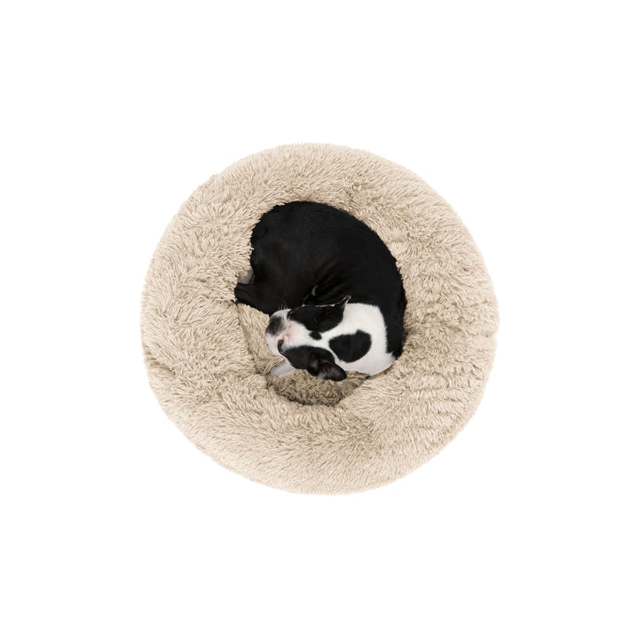 Shaggy Faux Fur Donut Calming Pet Nest Bed - Cream Chinchilla Charlie's Pet Products