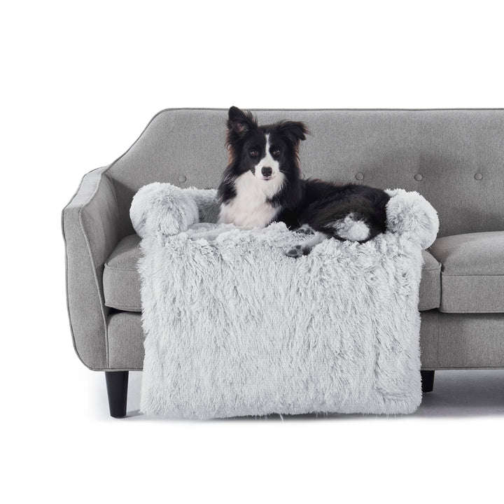 Shaggy Faux Fur Bolster Sofa Protector Pet Bed - Arctic Grey Charlie's Pet Products