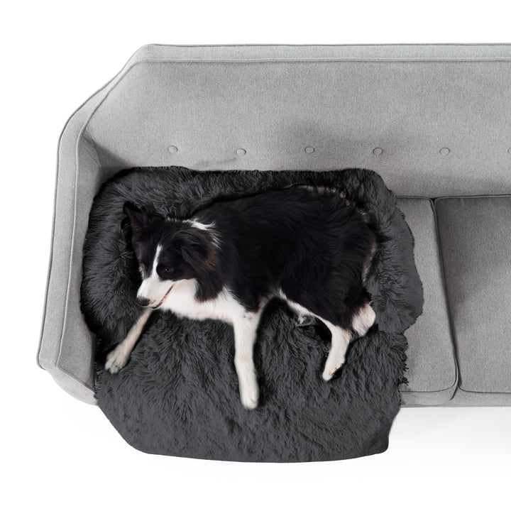 Shaggy Faux Fur Bolster Sofa Protector Pet Bed - Charcoal Charlie's Pet Products