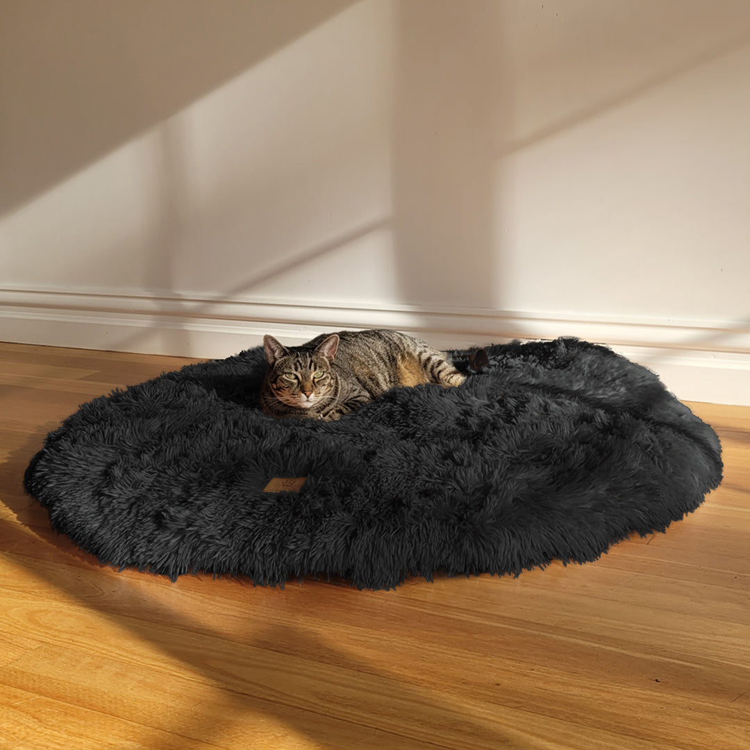 Faux Fur Round Calming Mat for cats | Dog Crate Mat Charcoal – Charlie ...