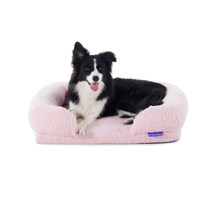 Teddy Fleece Memory Foam Sofa Pet Bed with Bolster - Pink Charlie's Pet Products