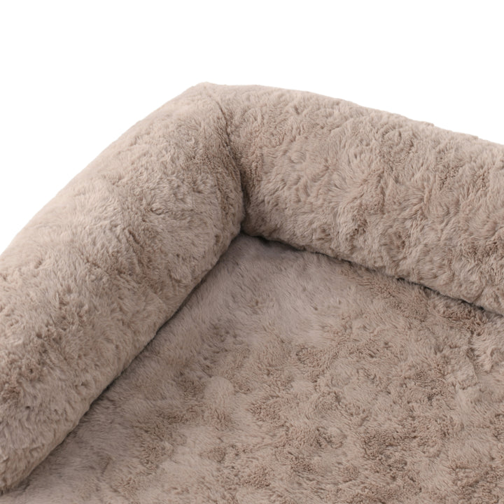 Shaggy Faux Fur Bolster Sofa Protector Calming Dog Bed Natural Charlie's Pet Products