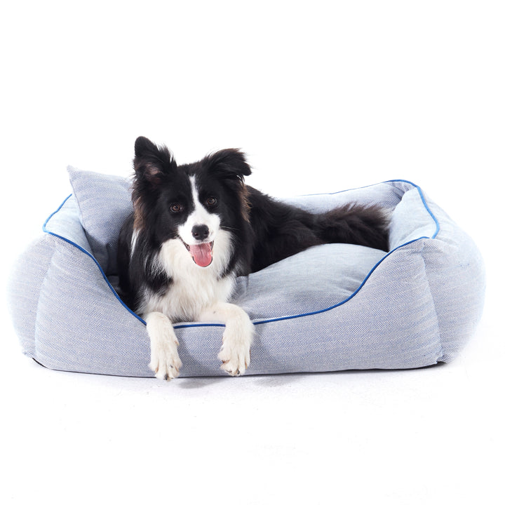 Hampton Herringbone 3pc Dog Bed Blue Charlie's Pet