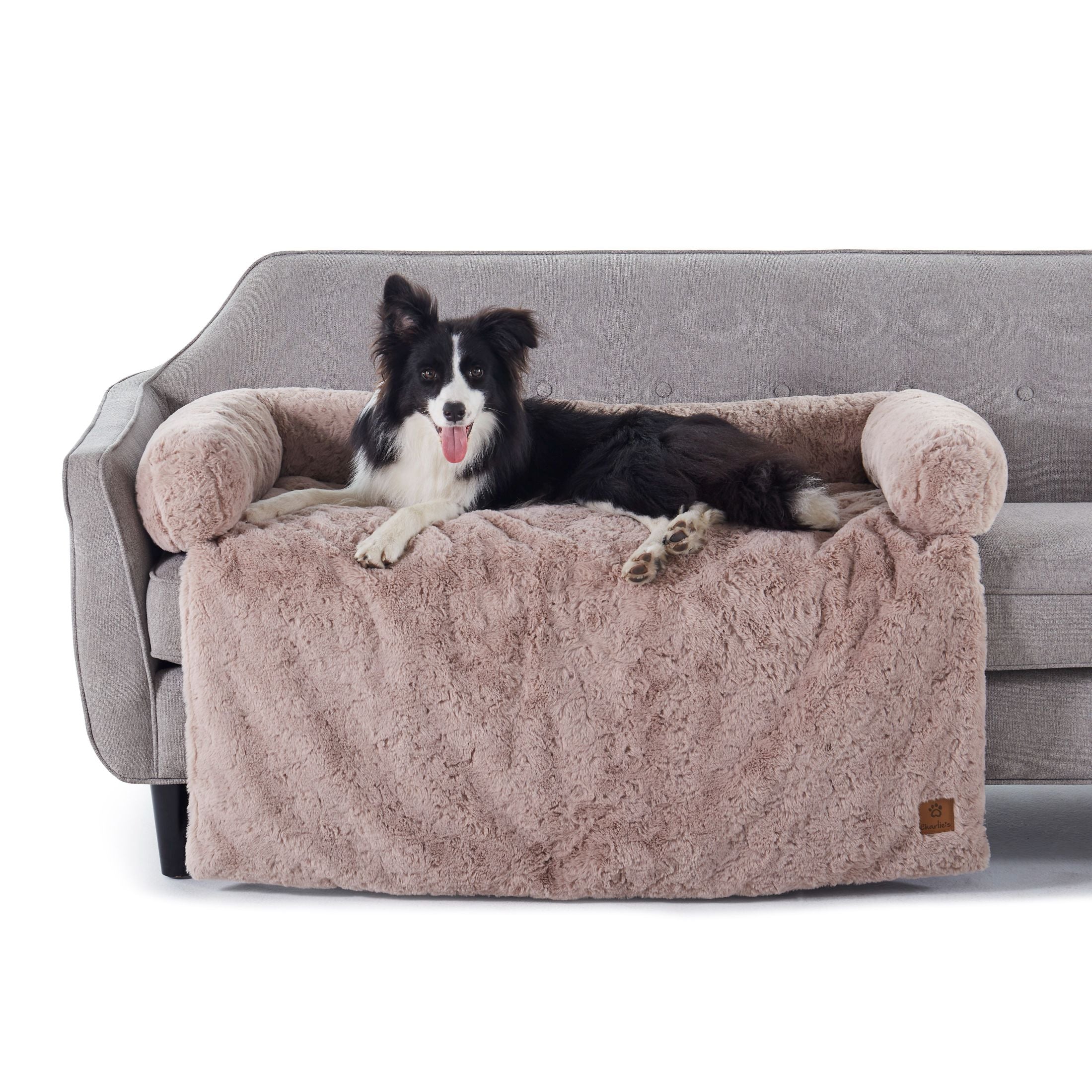 VIP Lush Faux Fur Bolster Sofa Protector Calming Dog Bed Natural