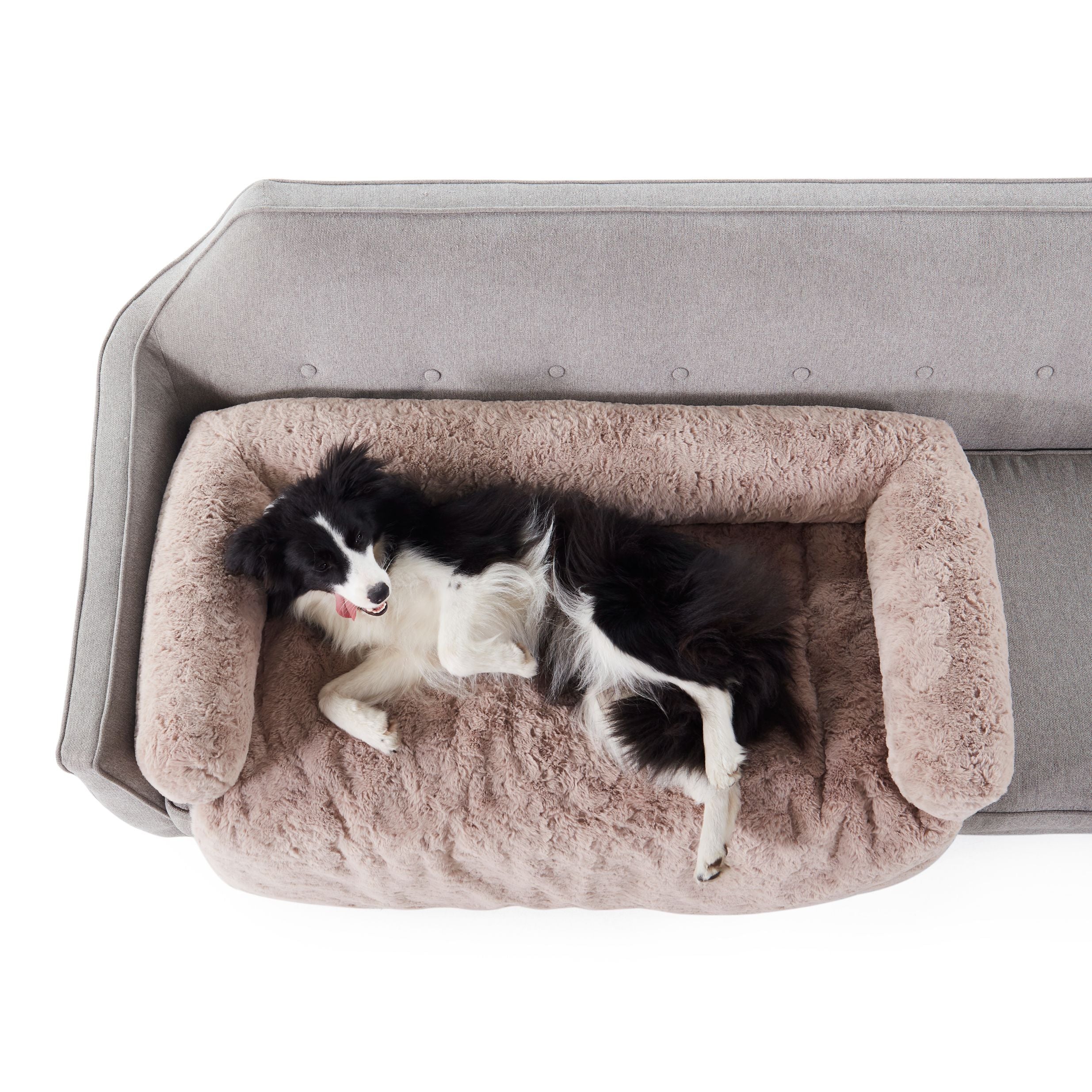 VIP Lush Faux Fur Bolster Sofa Protector Calming Dog Bed Natural