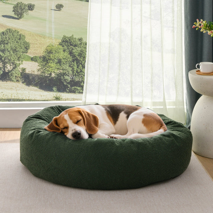 Miri Round Calming Boucle Dog Bed Olive Charlie's Pet Products