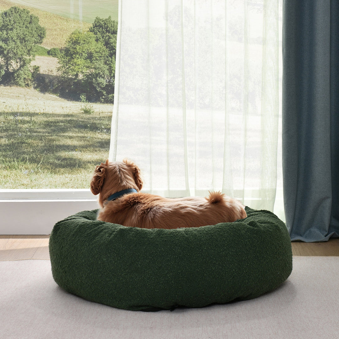 Miri Round Calming Boucle Dog Bed Olive Charlie's Pet Products