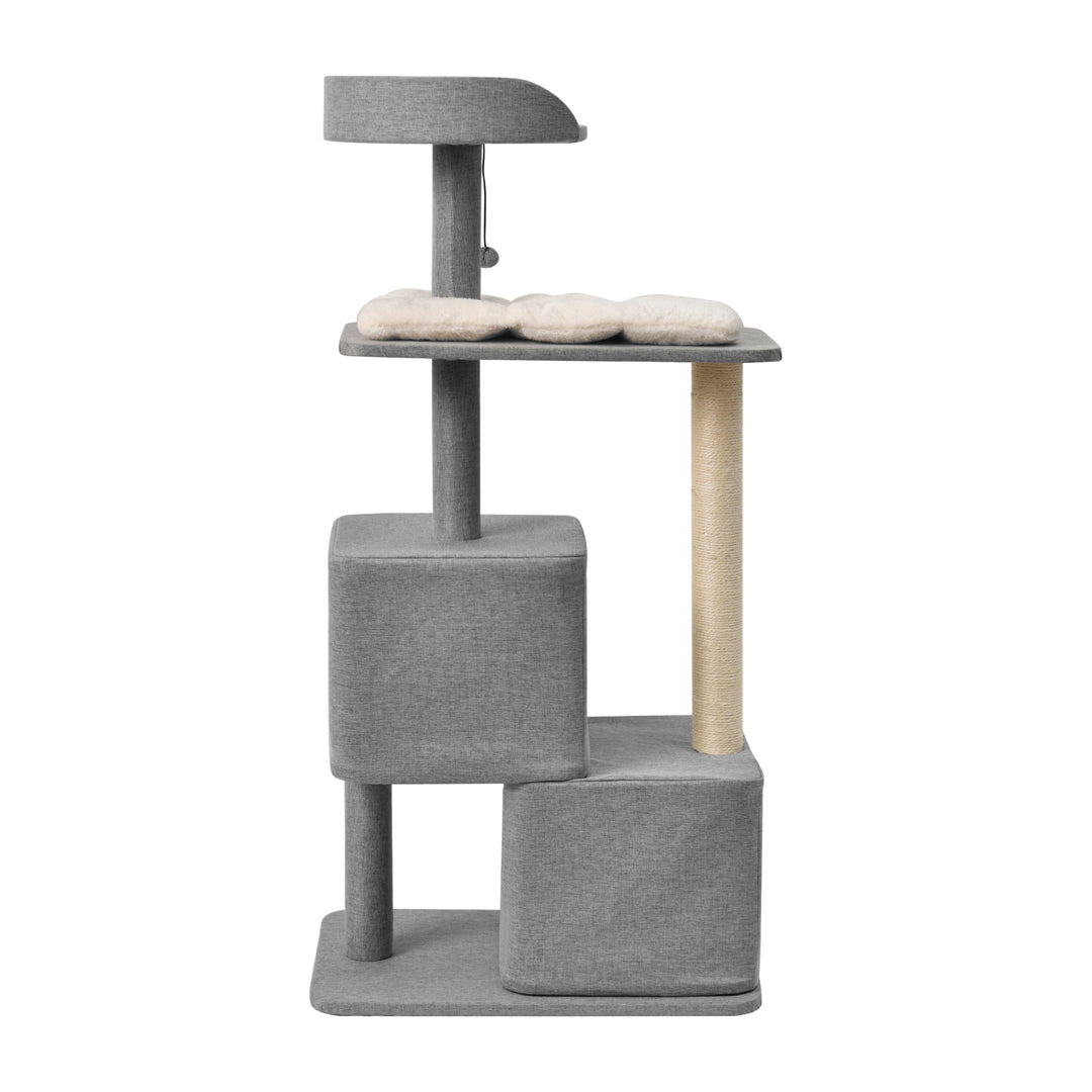 Wabi Sabi Double Cubby Cat Tree Scratcher in Faux Linen Grey Charlie's Pet Products