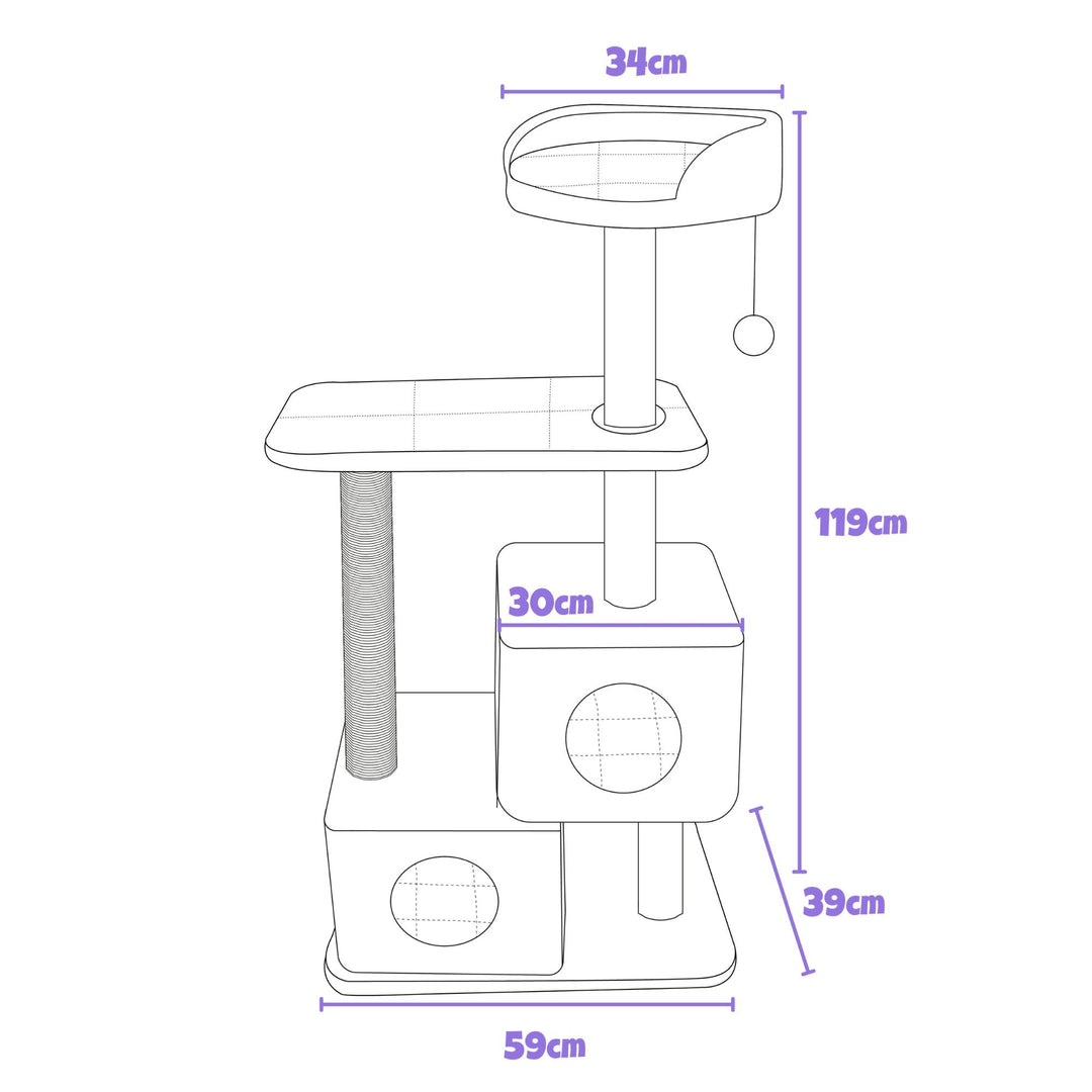 Wabi Sabi Double Cubby Cat Tree Scratcher in Faux Linen Grey Charlie's Pet Products