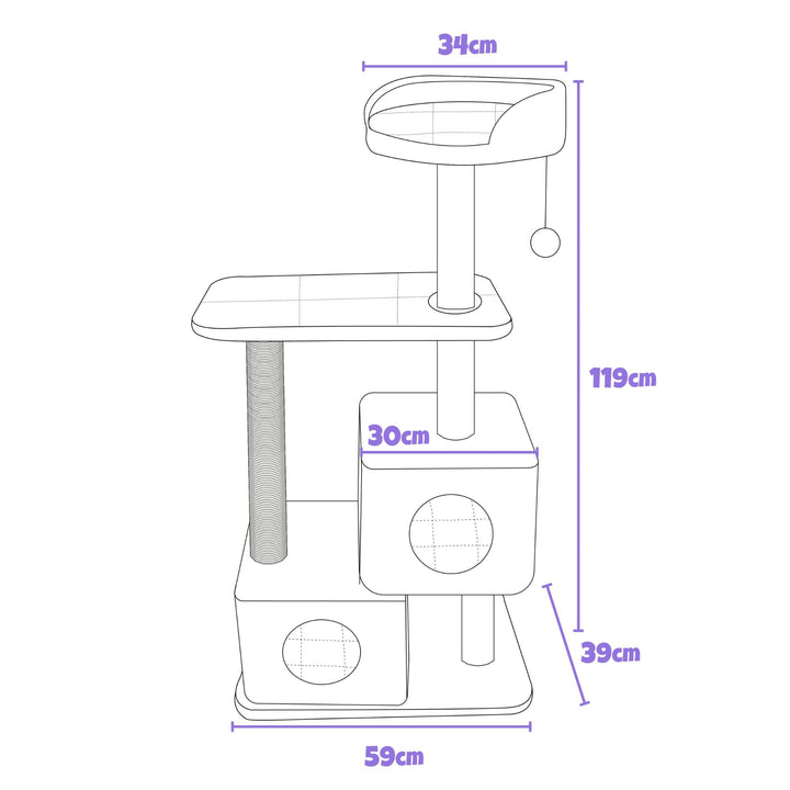 Wabi Sabi Double Cubby Cat Tree Scratcher in Faux Linen Grey Charlie's Pet Products