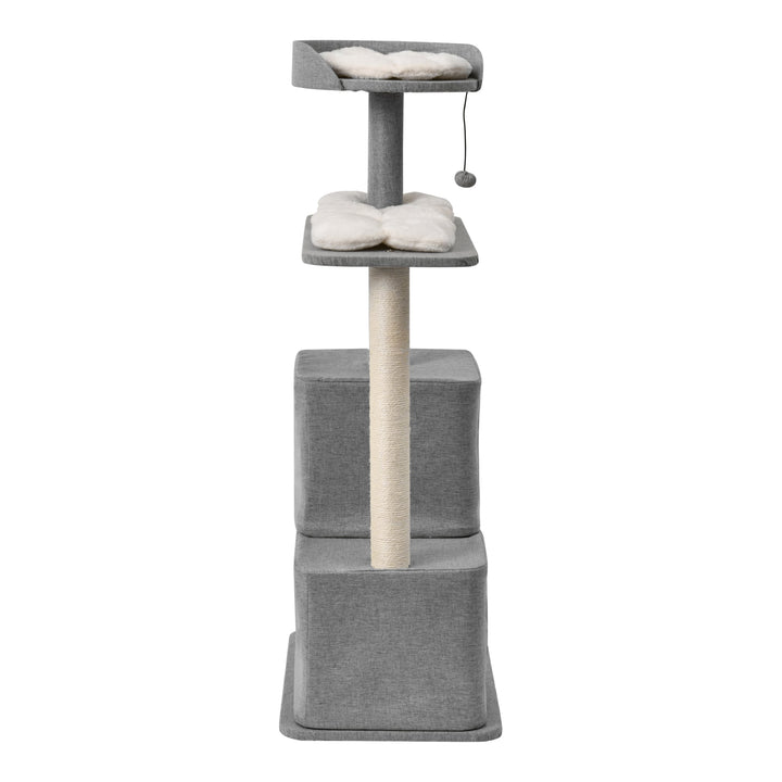 Wabi Sabi Double Cubby Cat Tree Scratcher in Faux Linen Grey Charlie's Pet Products