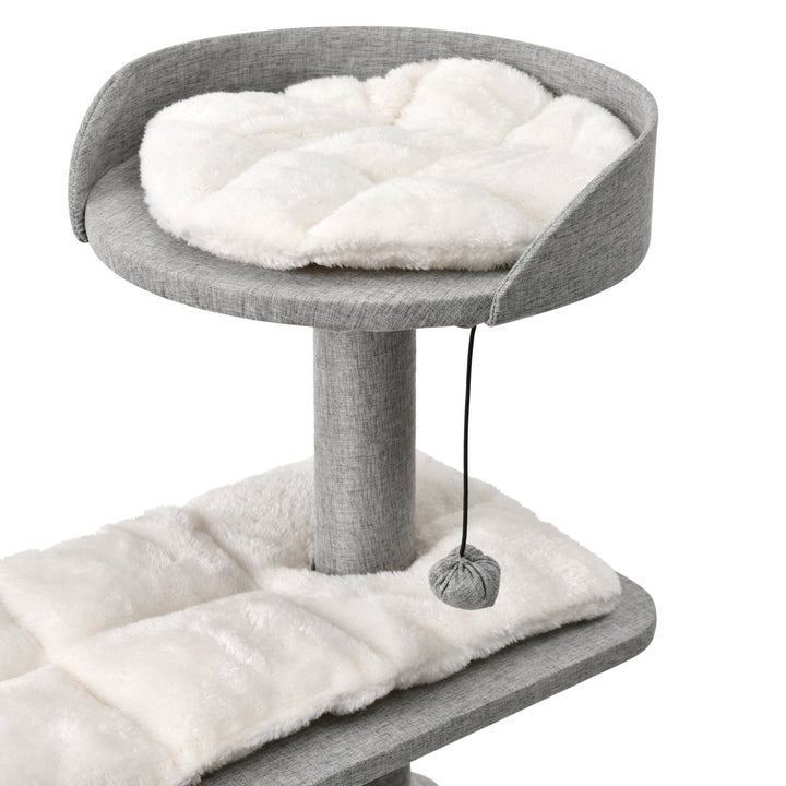 Wabi Sabi Double Cubby Cat Tree Scratcher in Faux Linen Grey Charlie's Pet Products