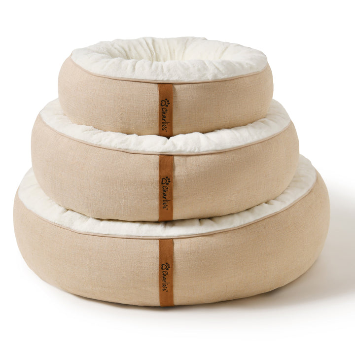 Camden Cotton Jute Plush Round Dog Bed Charlie's Pet