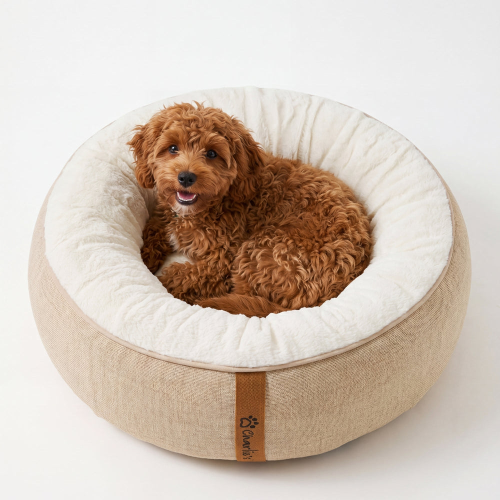 Camden Cotton Jute Plush Round Dog Bed Charlie's Pet
