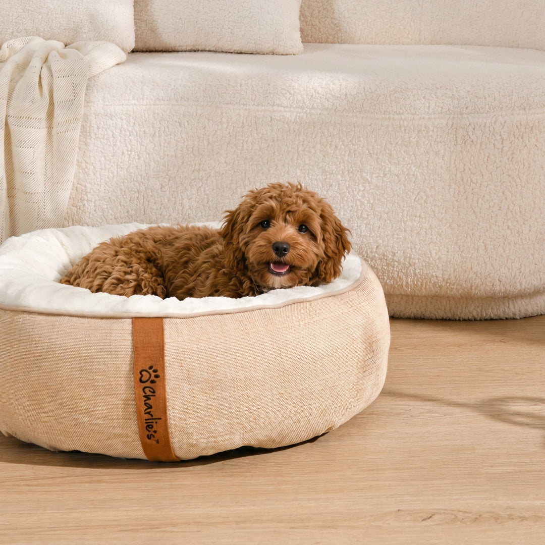 Camden Cotton Jute Plush Round Dog Bed Charlie's Pet