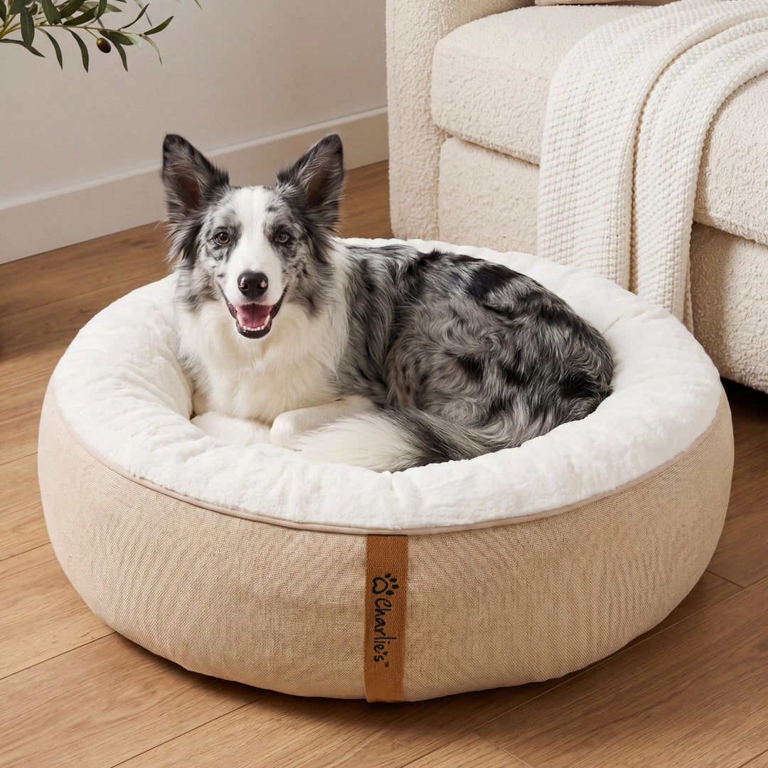 Camden Cotton Jute Plush Round Dog Bed Charlie's Pet
