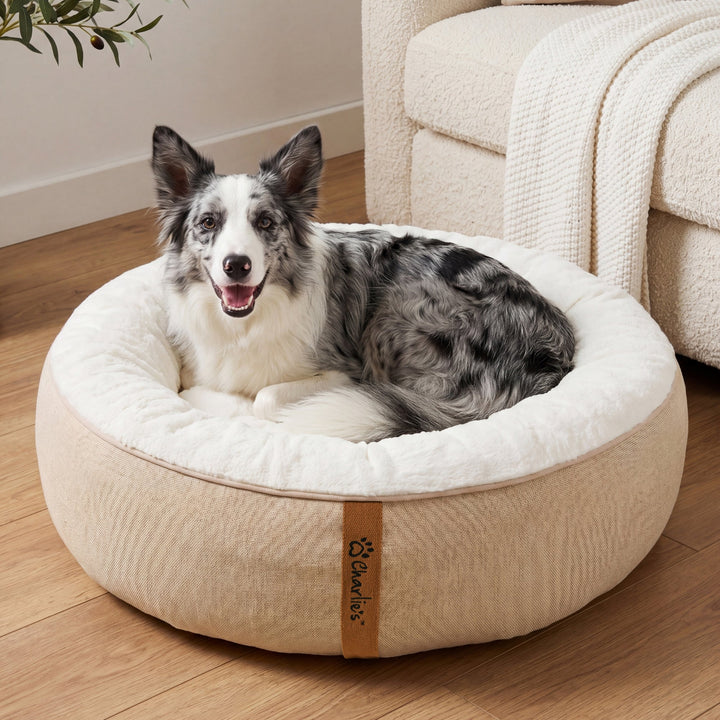 Camden Cotton Jute Plush Round Dog Bed Charlie's Pet
