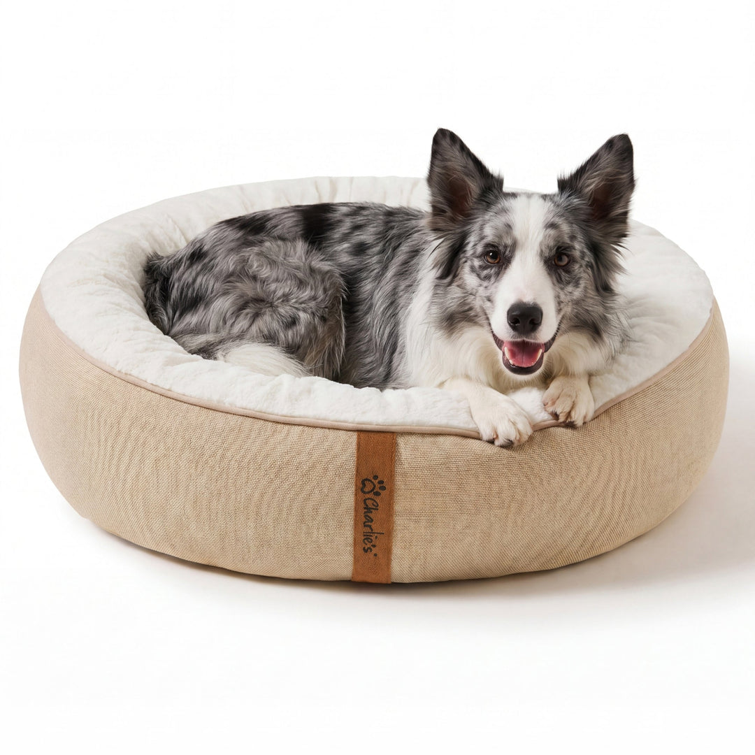 Camden Cotton Jute Plush Round Dog Bed Charlie's Pet
