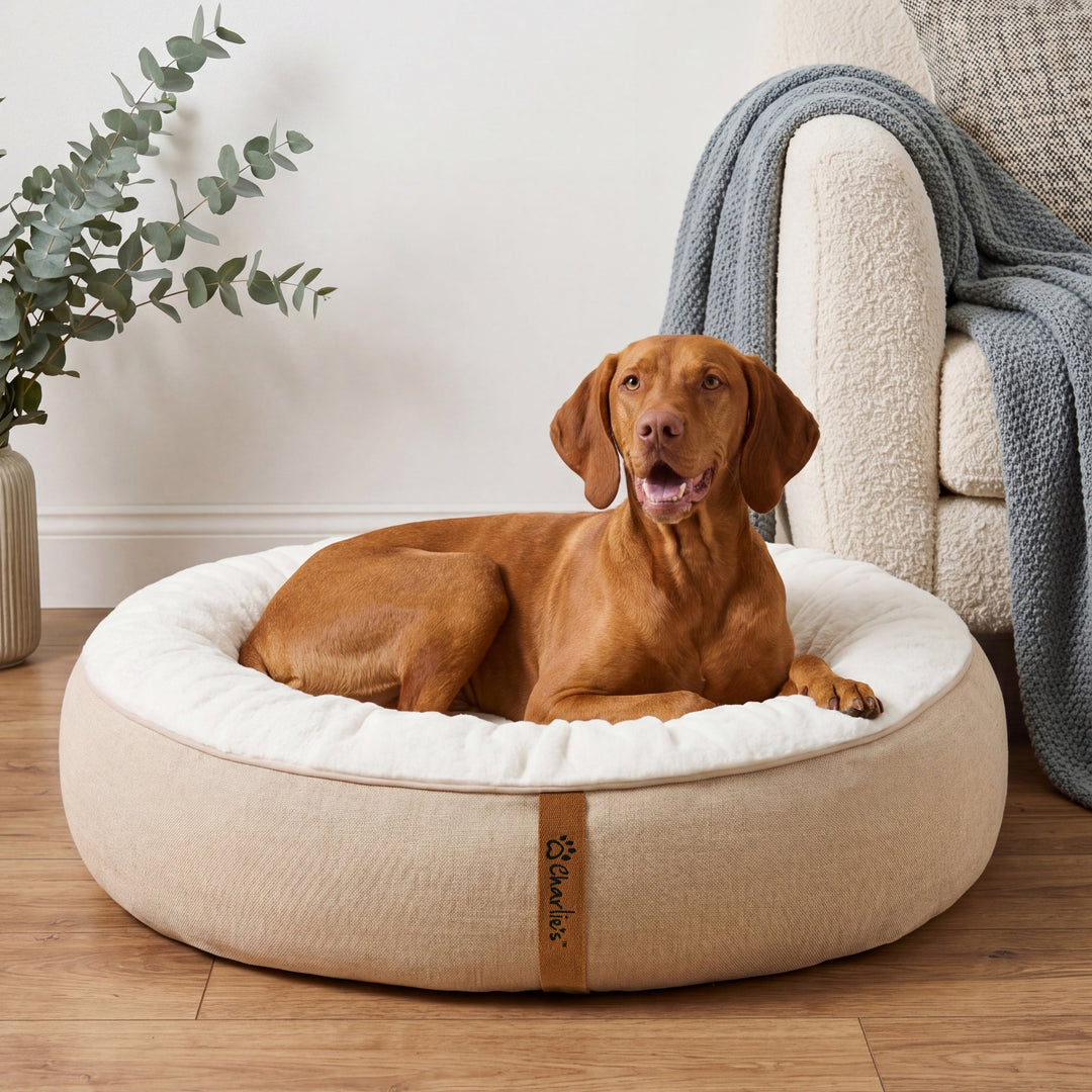 Camden Cotton Jute Plush Round Dog Bed Charlie's Pet