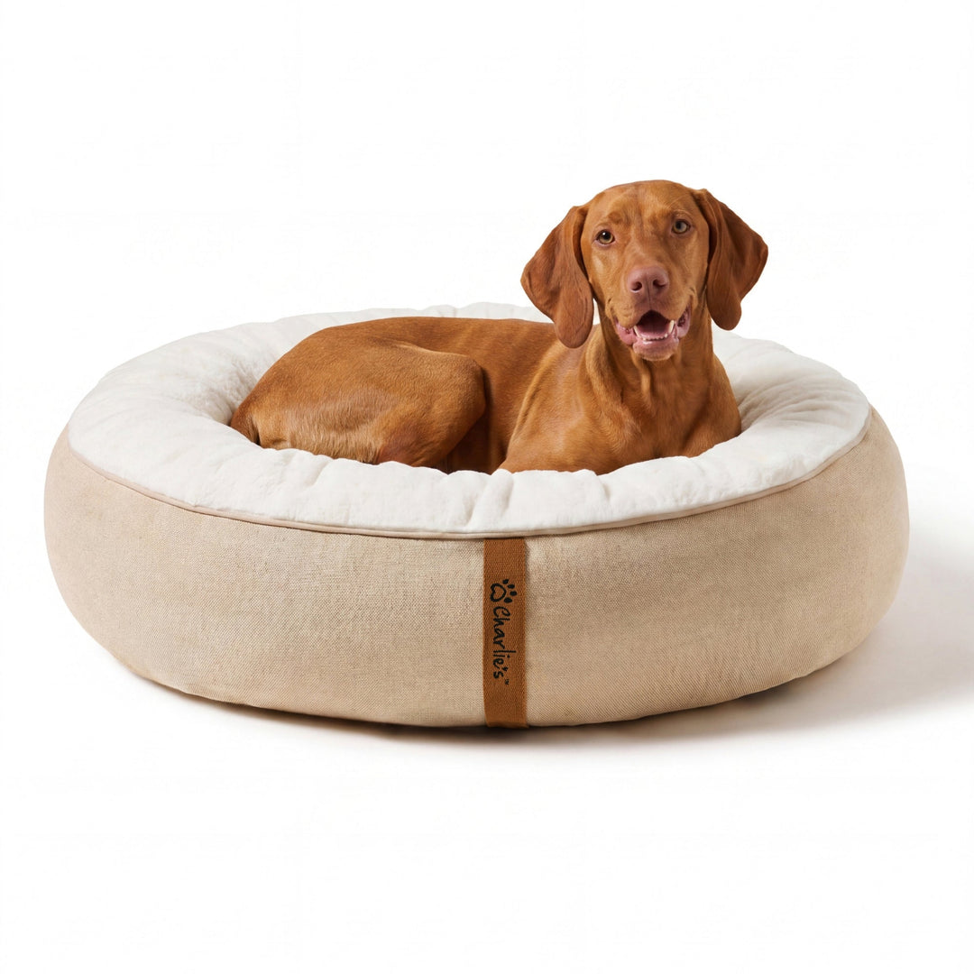 Camden Cotton Jute Plush Round Dog Bed Charlie's Pet