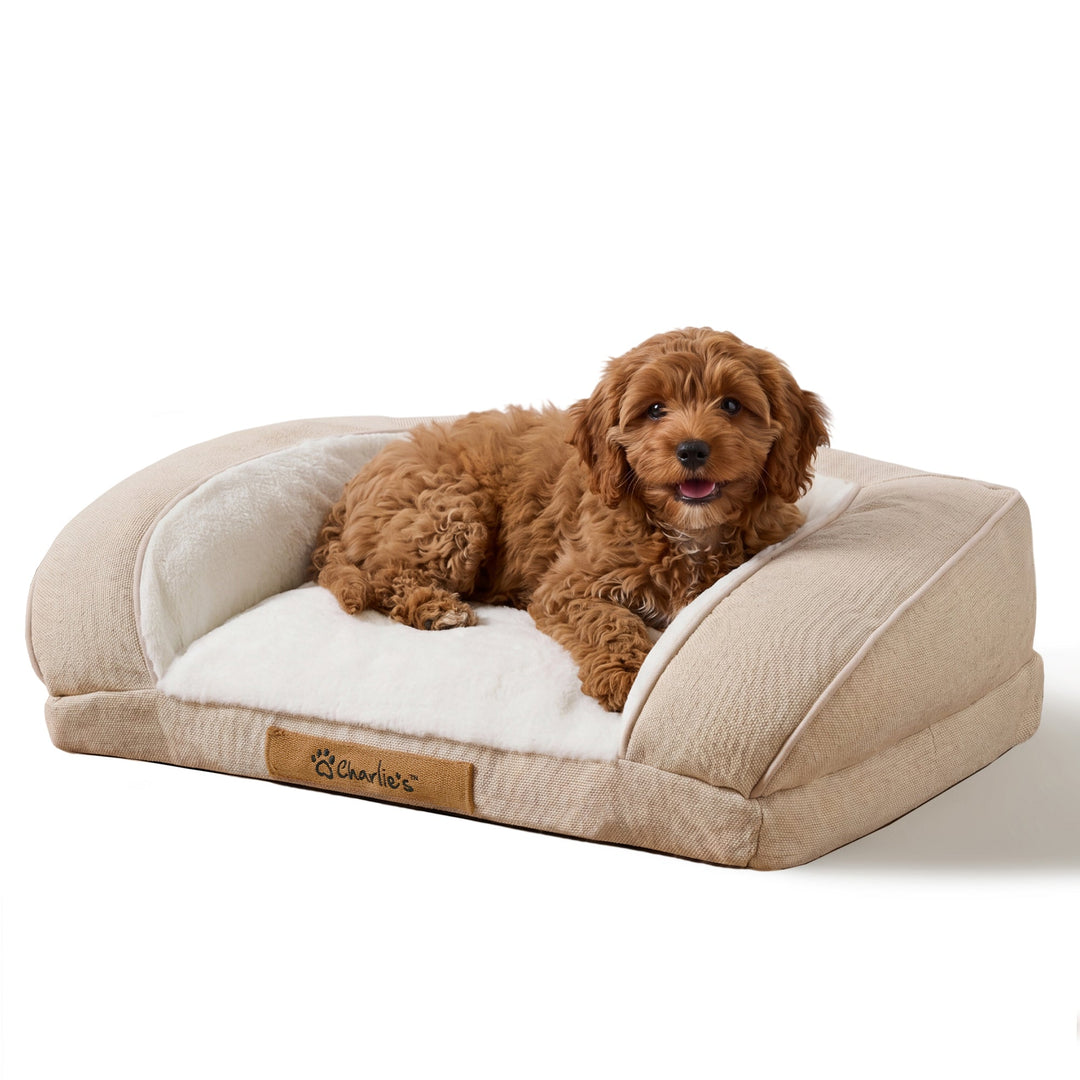 Camden Cotton Jute Plush Sofa Dog Bed Charlie's Pet Products
