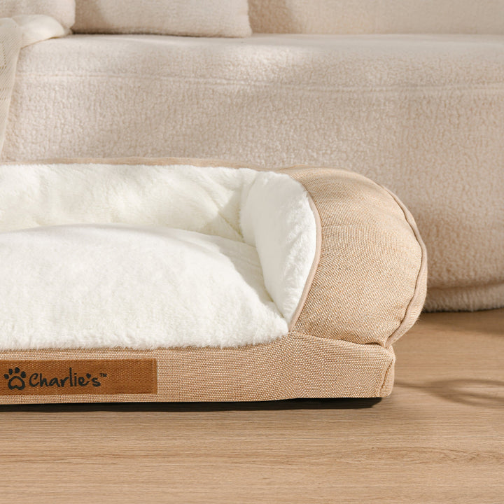 Camden Cotton Jute Plush Sofa Dog Bed Charlie's Pet Products