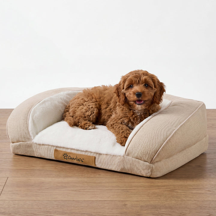 Camden Cotton Jute Plush Sofa Dog Bed Charlie's Pet Products