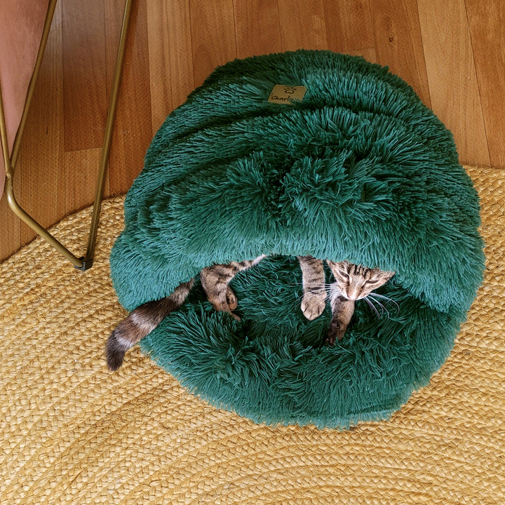 Shaggy Faux Fur Igloo Cat Cave Bed - Eden Green Charlie's Pet Products