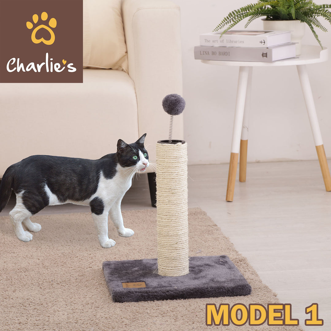 I-Cat Mini Cat Scratching Tree with Teaser Toy Topper - Grey Charlie's Pet Products