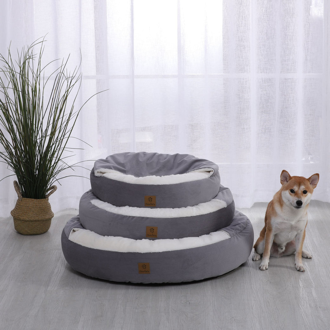 Snookie Hooded Pet Bed in Corduroy - Dove Grey Charlie's Pet Products