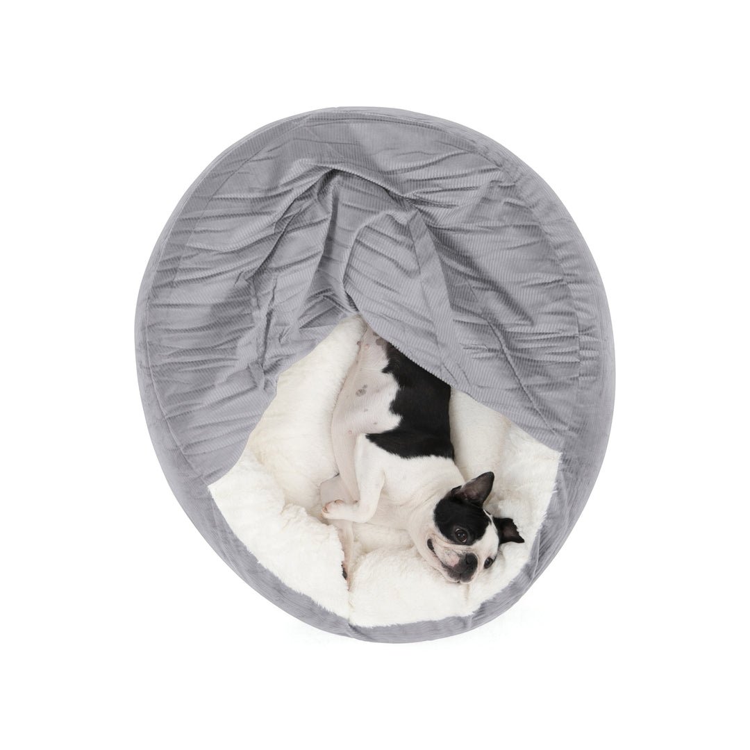 Snookie Hooded Pet Bed in Corduroy - Dove Grey Charlie's Pet Products