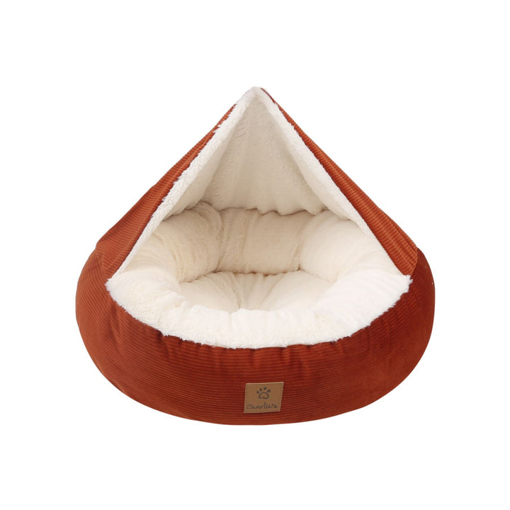 Snookie Hooded Pet Bed in Corduroy - Terracotta Charlie's Pet Products