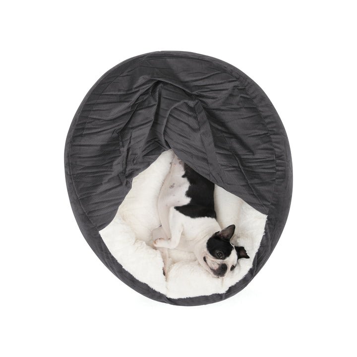 Snookie Hooded Pet Bed in Corduroy - Charcoal Charlie's Pet Products