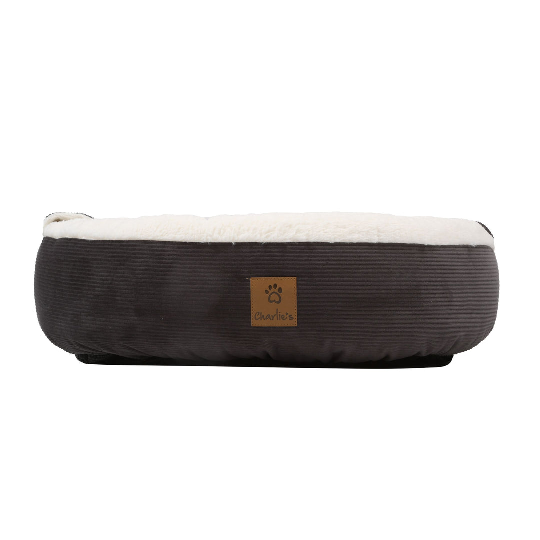 Snookie Hooded Pet Bed in Corduroy - Charcoal Charlie's Pet Products