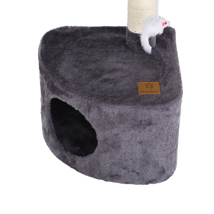 Corner Cat Tree with Cat Cave and Mouse Teaser Toy - Grey Charlie's Pet Products