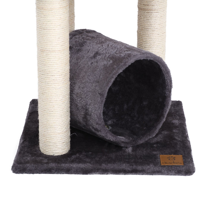 Tunnel 3-Tier Cat Tree with Mouse Toy - Charcoal Charlie's Pet Products