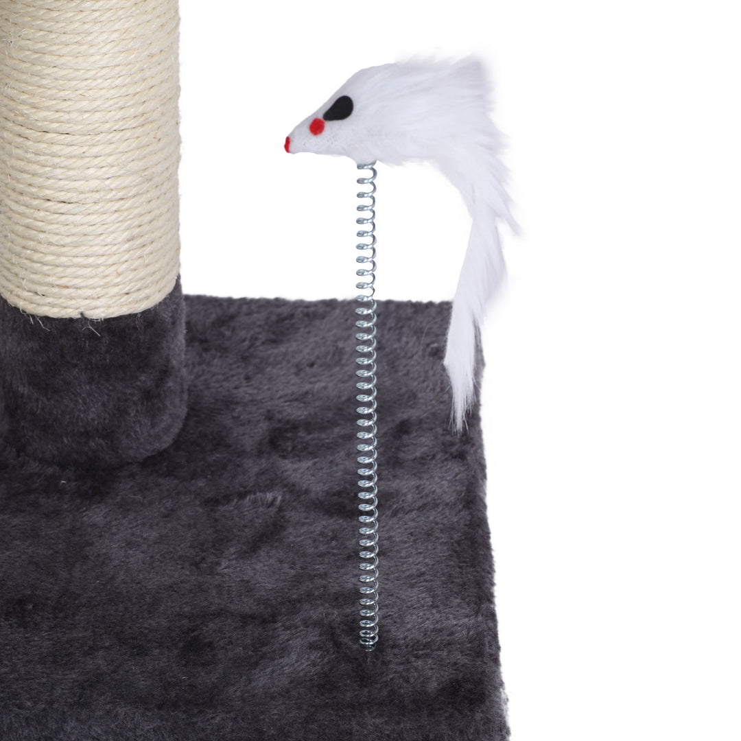 Cat Tree Cubby with Scratching Ramp with Mouse Teaser Toy - Grey Charlie's Pet Products