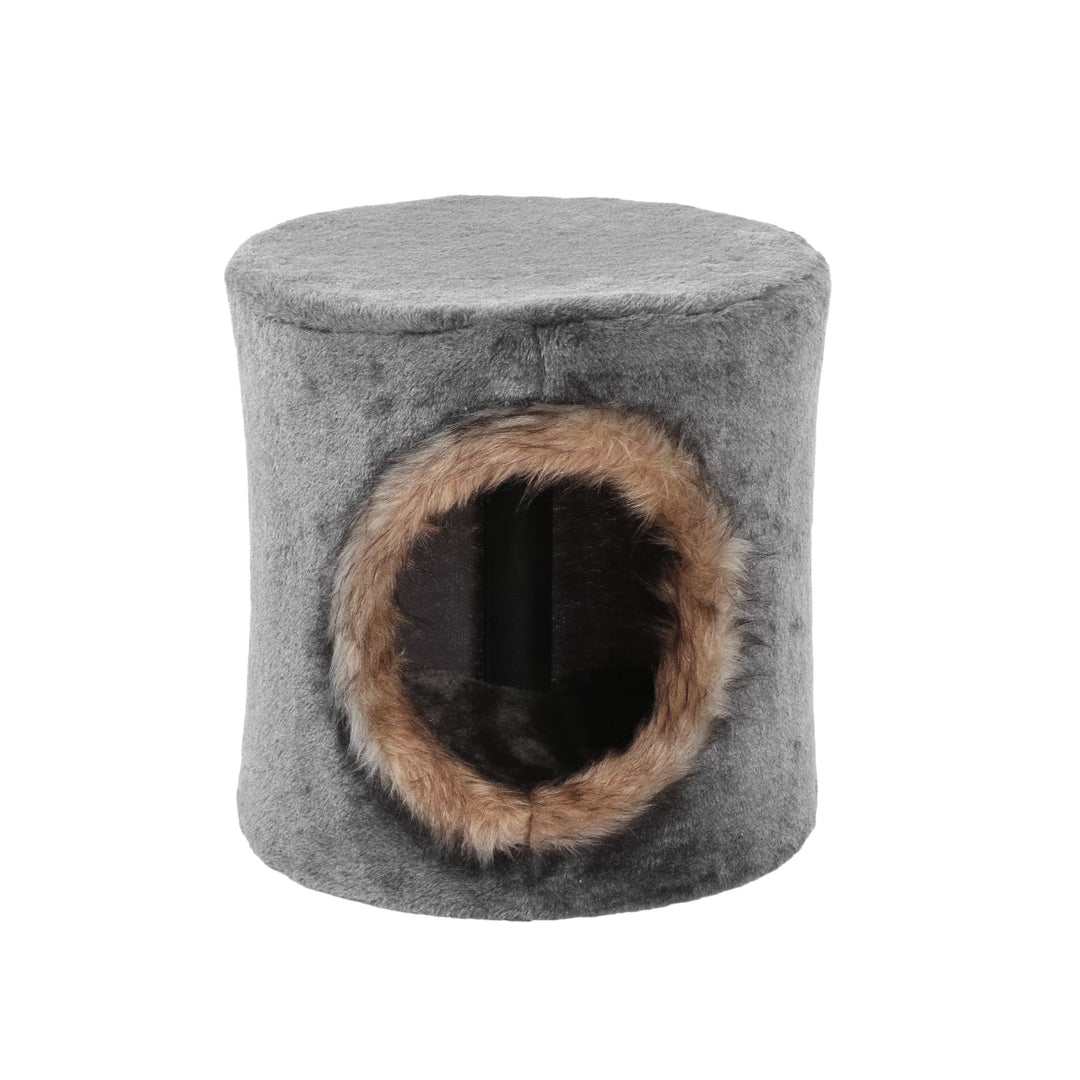 Hidey Cat House with Faux Fur Hole - Grey/Brown Charlie's Pet Products