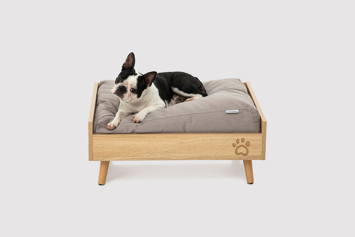 Scandi Elevated Bed with Natural Frame & Grey Mattress Charlie's Pet Products