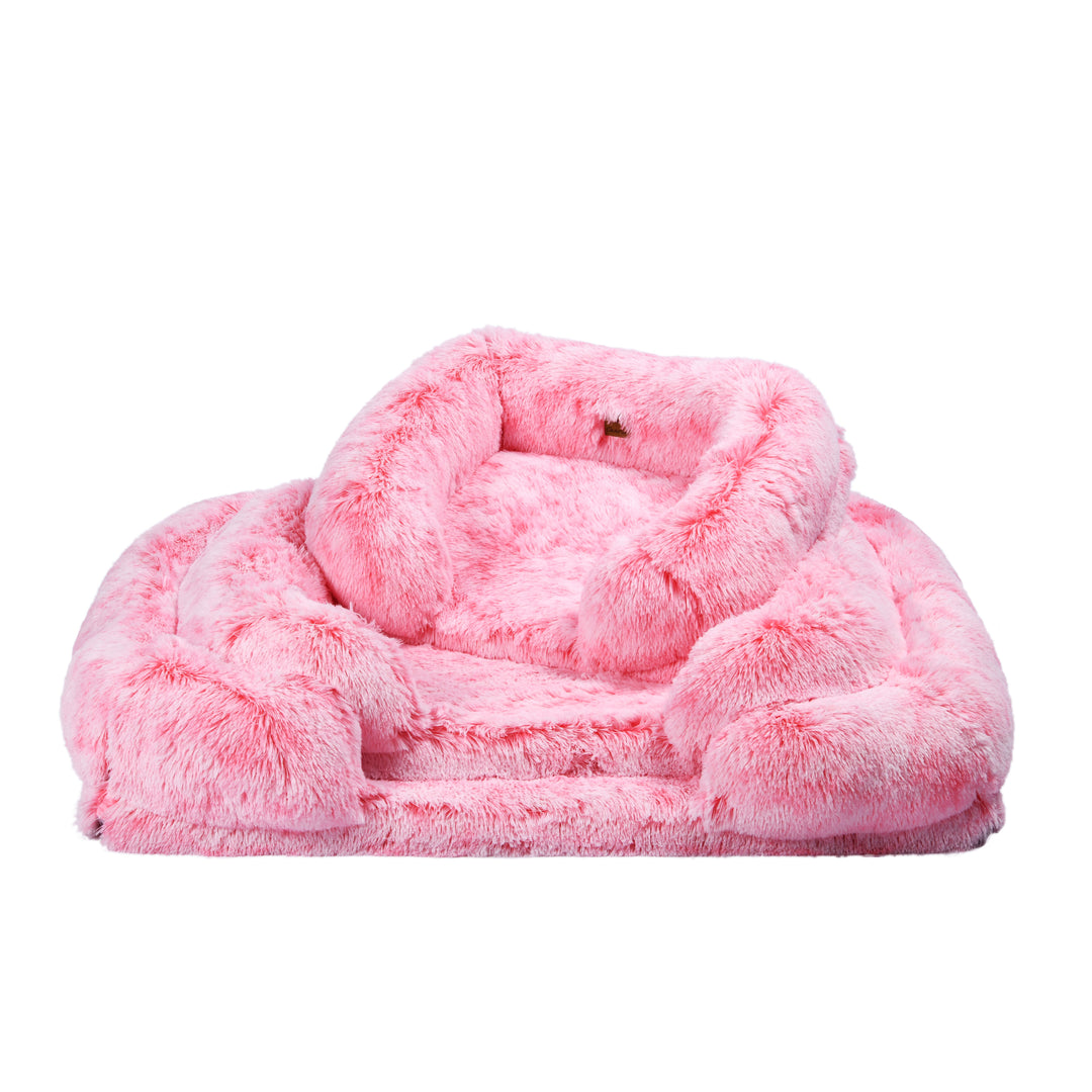 Shaggy Faux Fur Memory Foam Sofa Bed - Ombre Pink Charlie's Pet Products