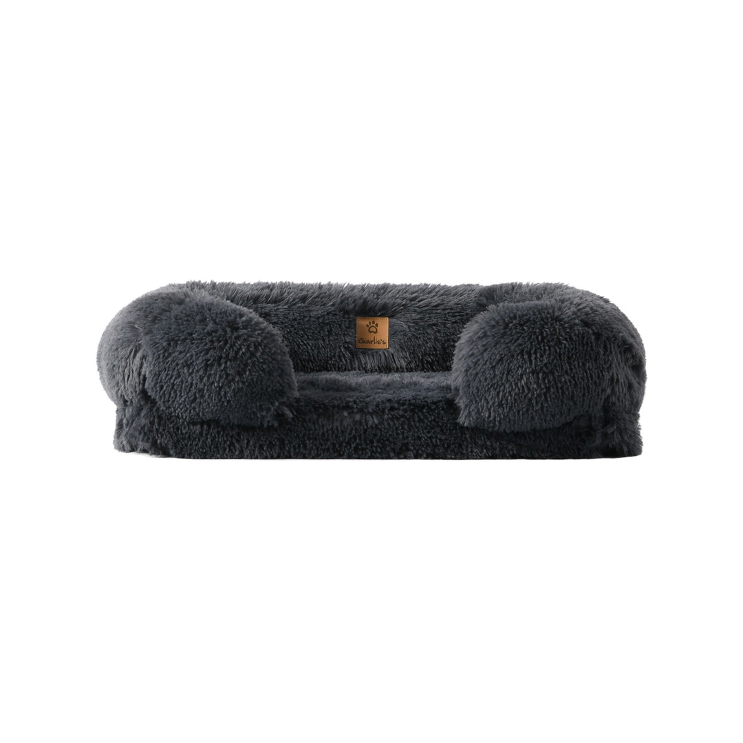 Shaggy Faux Fur Memory Foam Sofa Bed - Charcoal Charlie's Pet Products