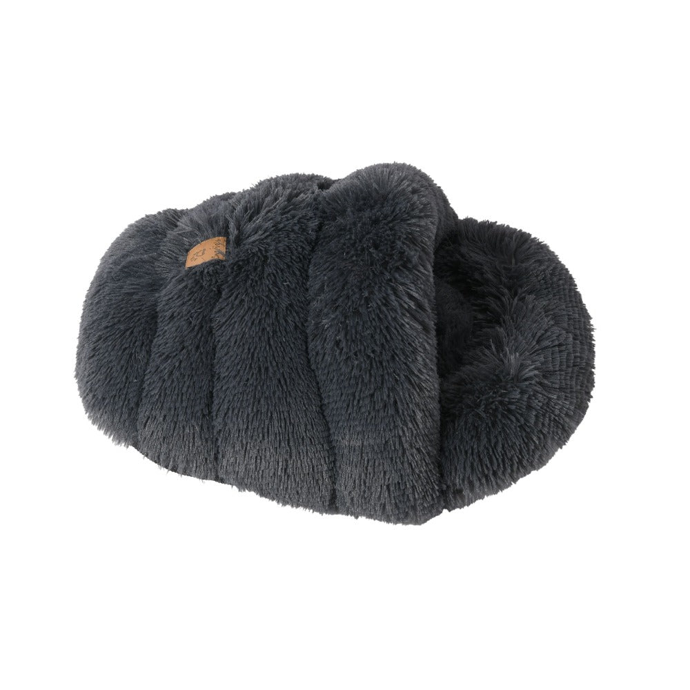 Shaggy Faux Fur Igloo Cat Cave Bed - Charcoal Charlie's Pet Products