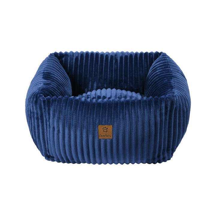 Ascher Plush Corduroy Square Pet Nest Bed - Navy Charlie's Pet Products