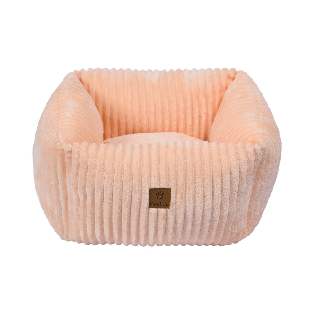 Ascher Plush Corduroy Square Pet Nest Bed - Soft Beige Charlie's Pet Products